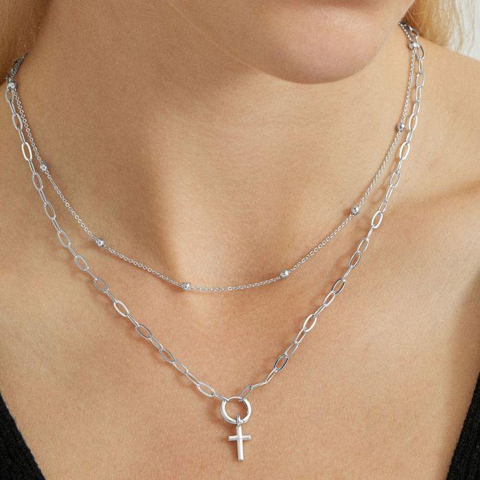 Collier Luxenter Finition En Rhodié - Croix