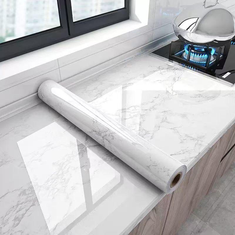 Thickened Faux Marble Kitchen Sticker – Waterproof, Oil-Proof, and Heat-Resistant Wallpaper for Stovetops