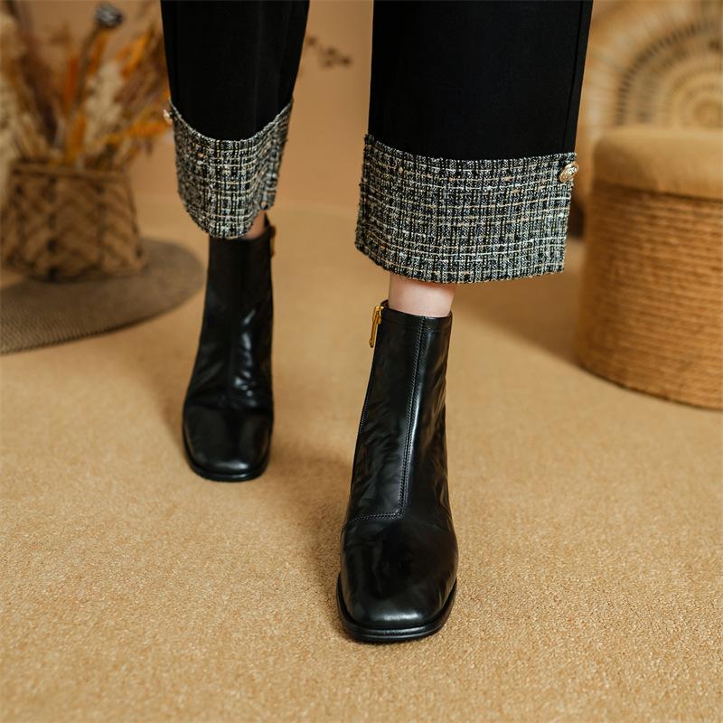 So Soft~! Ins Brown Round Head Thick Heel Martin Boots Ankle Boots Short Boots