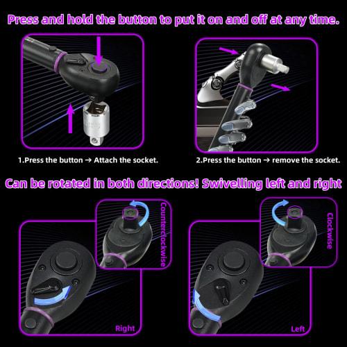 UYECOVE Torque Wrench, Car, Preset, 12.7 Mm (1/2 Inch) Drive, 20-220 N.m, Tire Change, High Accuracy }3%, Dual Scale, Left and Right Rotation, 72 Gear