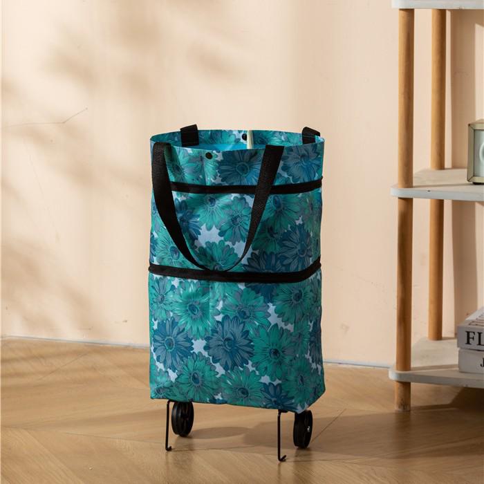 Folding Waterproof Oxford Cloth Shopping Bag with Trolley Wheels