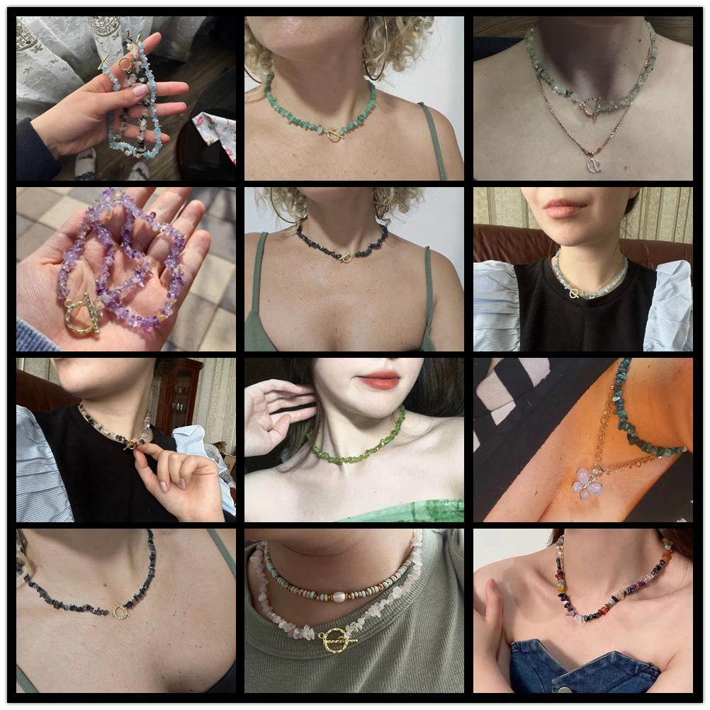 Healing Bohemian Gem Gravel Natural Semi-precious Stone Necklace Women's Fashion Necklace Jewelry Collares Para Mujer Female