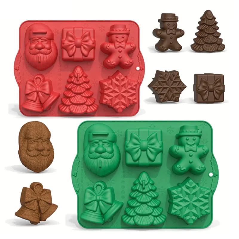Christmas Silicone Baking Molds for Candy Chocolate Fondant Non-Stick Holiday Cake Decorating Tools Santa Snowman Tree Mold Set