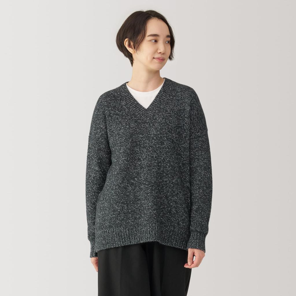 MUJI Women's Yak Blend V-Neck Sweater, BA1P9A4A, Charcoal Gray, Size M