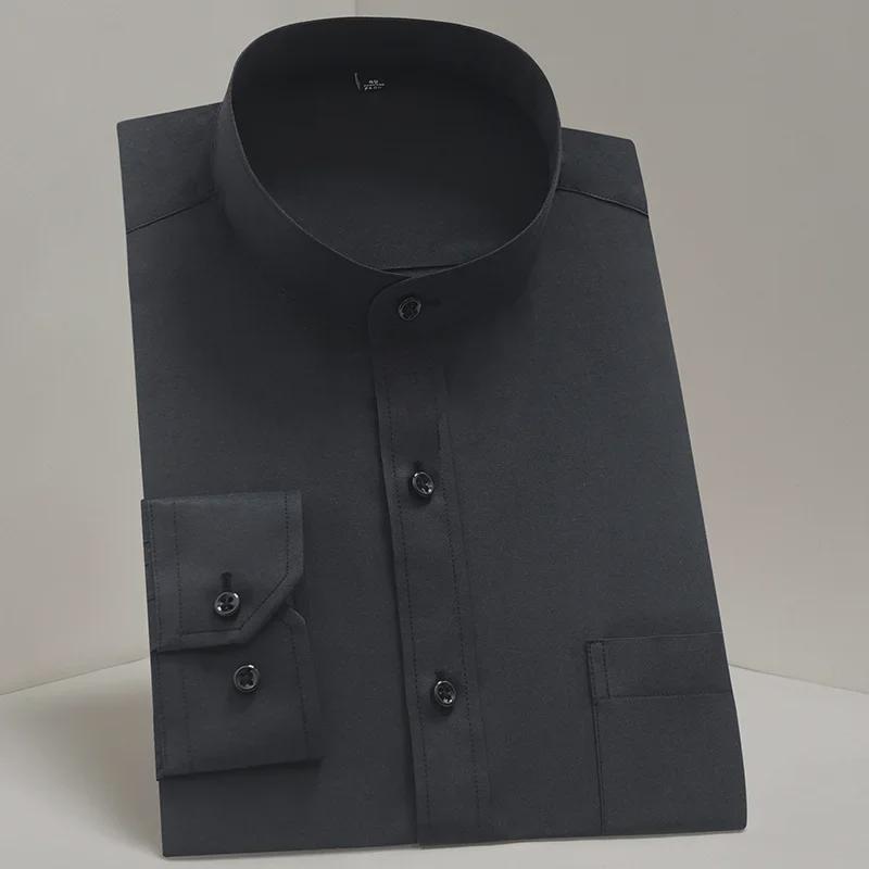 Men's High-End White Non-Iron Stand Collar Long Sleeve Dress Shirt