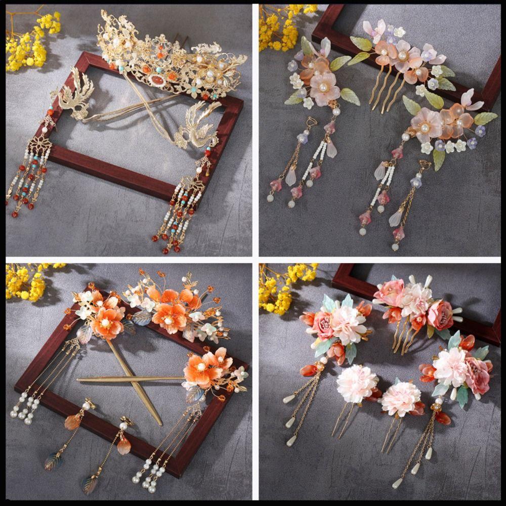 Flower Ancient Hair Stick Sets Chinese Style Wedding Hair Accessories  Cheongsam