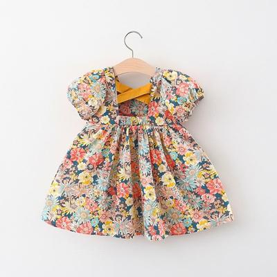 Abbigliamento per bambini vestito estivo da fiori, gonna da principessa pastorale, abito con nastro incrociato sul retro
