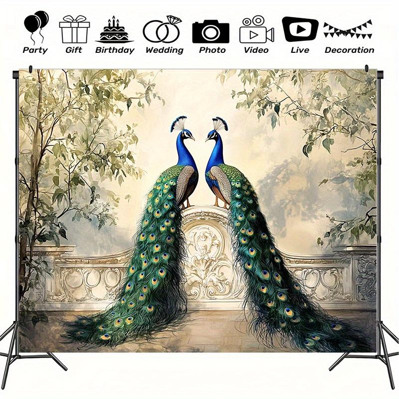 

Two Peacocks On Balcony Wall Tapestry Elegant Bird Art Print Vintage Garden Landscape Hanging Blanket For Living Room Bedroom 74x94cm(29x37in)