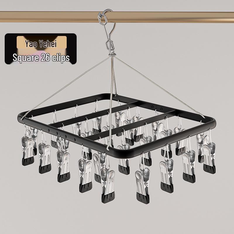 Aluminum Alloy Multi-functional Clothes Drying Rack with Clips for Balcony Storage