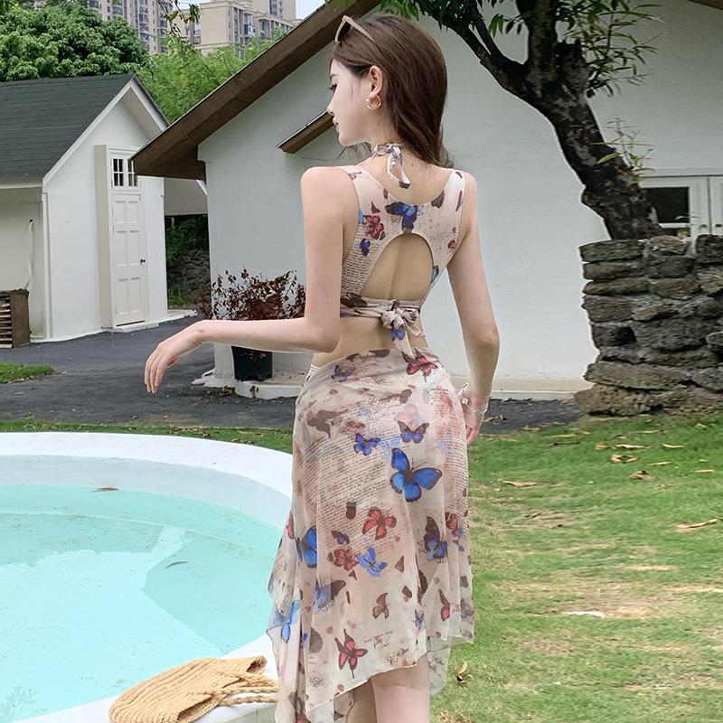 Women's 2025 Four-Piece Swimsuit Set: Long Sleeve Bikini & Maxi Dress for Seaside Vacations