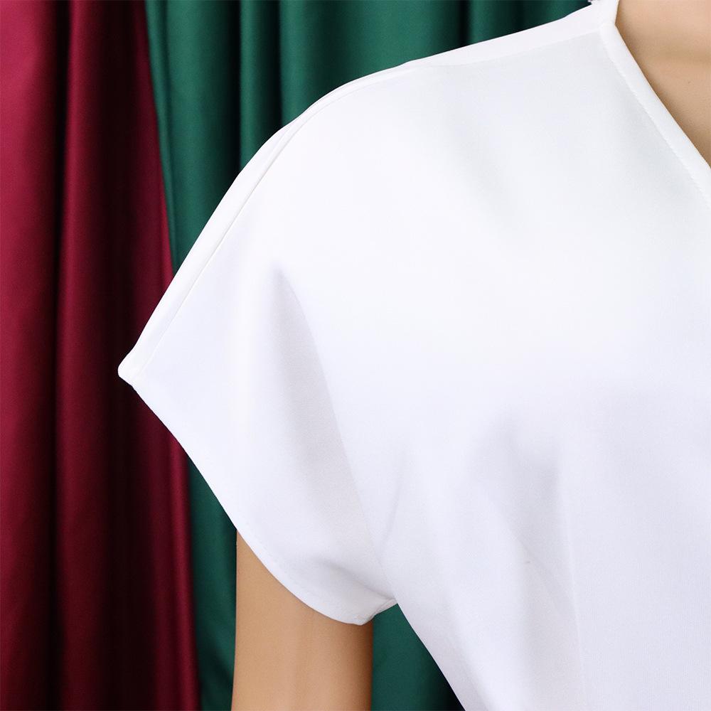 YYFS Dámská móda Léto Jaro Jednobarevný potisk Neformální šaty s krátkým rukávem a výstřihem do V s vysokým pasem