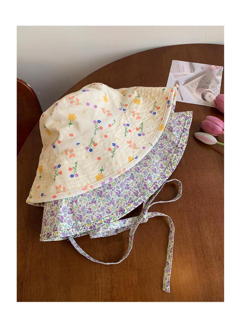 Women's Cute Japanese Floral Bucket Hat - Double-Sided, Large Brim, Sun Protection, Slimming Effect for Summer