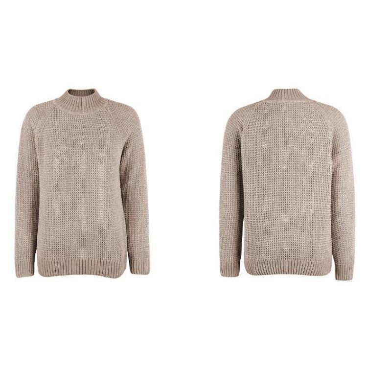 Vintage Autumn Winter Loose Knitwear Cardigan Sweater Top with Long Sleeve Solid Color Half High O Neck Collar