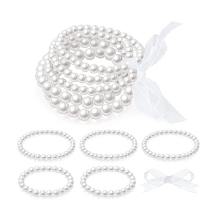 

Pearl Beads Bracelet with Stretch Imitation Pearl Strand Bracelets ABS Material 1