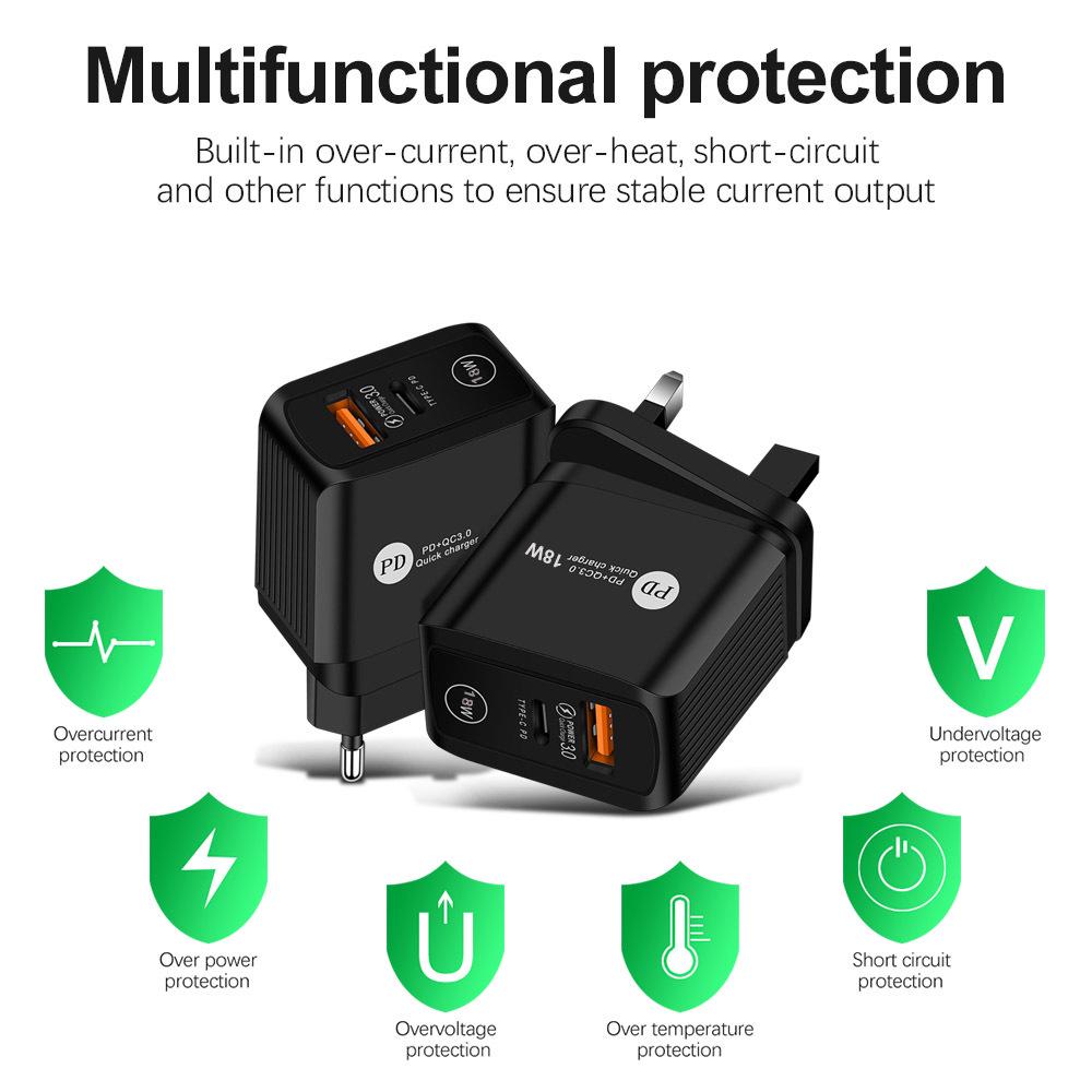 QC3.0+PD18W Fast Charger for Type-C Devices, Compatible with QC3.0 & PD18W