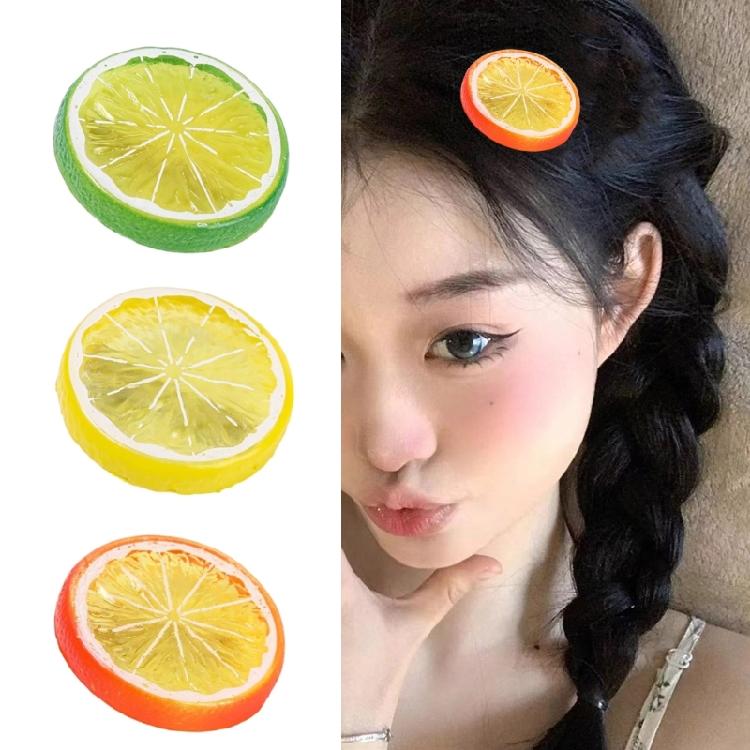3lots Fruit Styles Hair Barrettes Fashionable Antiskid Hairpin Trendy Hair Clip Lemon Themed Hair Accessories