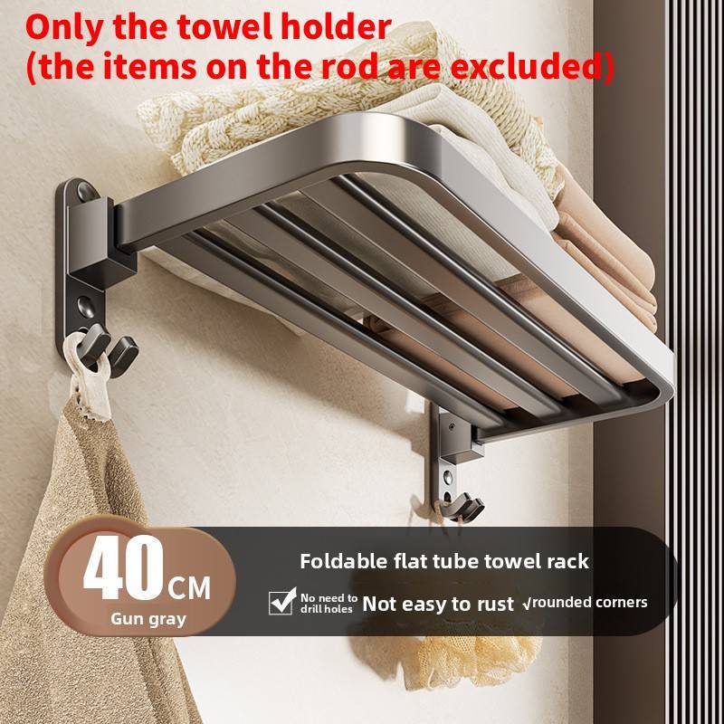 Modern Simple Steel Wallmounted Towel Rack With Foldable Double Bars For Bathroom Storage