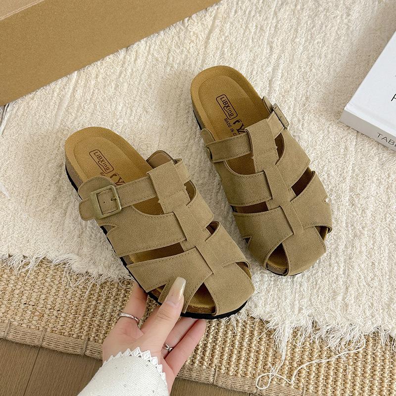 Cowhide Version! 2025 Summer New Retro Baotou Boken Cool Slippers Women's Genuine Leather Outer Wear Hollow Pig Cage Slippers