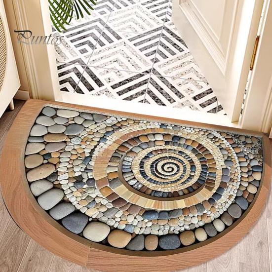 Optical Illusion Carpet Floor Mat Non-Slip Stable Design Fade-Resistant Absorbent 3D Artistic Rug Semicircle Living Room Bedroom Entryway Decorative