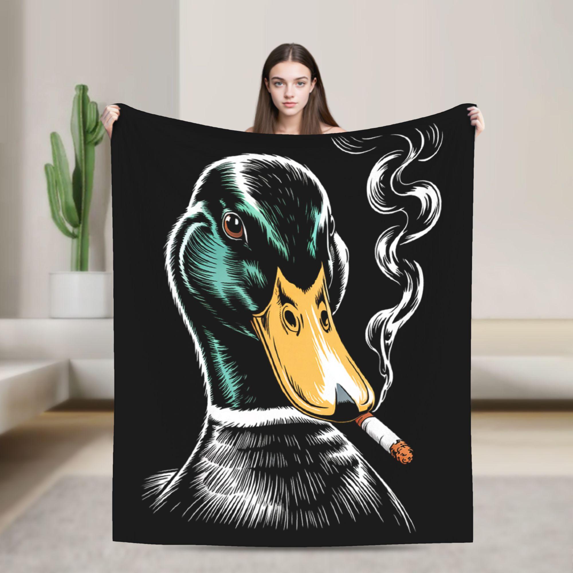 Mallard Smoking Cigarette Meme Funny Mallard Duck Soft Warm Blankets Plush Throw Blanket Living Room Flannel Bedspread Bed Cover 75x100cm (30x40inch)