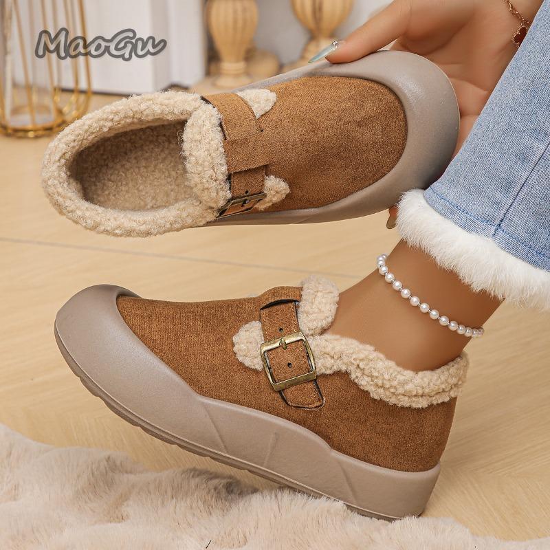 Fashion Winter Short Plush Warm Shoes Slip on Comfortable Mid Heel Pumps Lady Casual Sneakers Daily Wear Size36-43 Zapatillas De Deporte