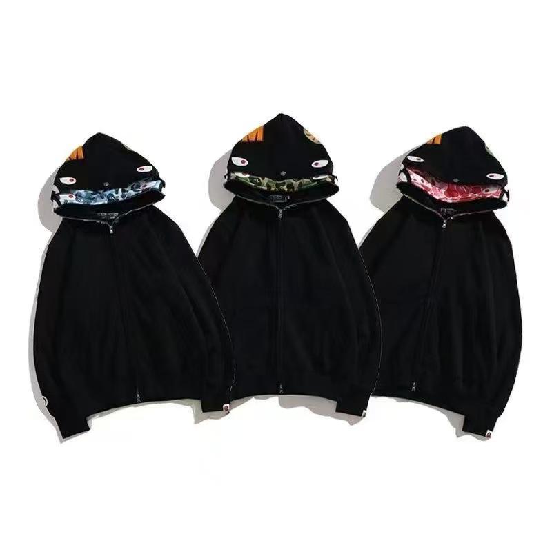 BAPE Žraločí maskáčová bavlněná vyšívaná mikina s kapucí