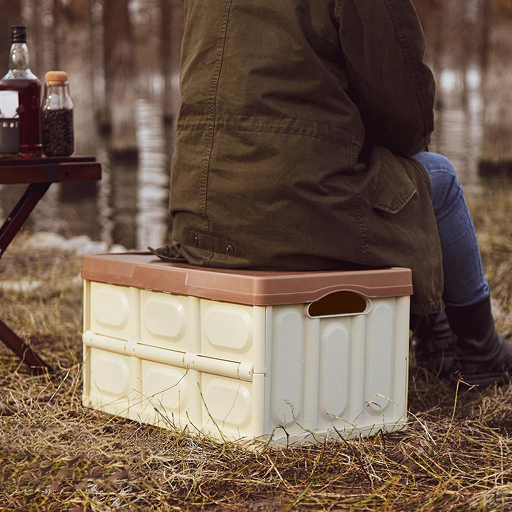 Collapsible Storage Bin Container with Wooden Lid for Indoor Fishing Outdoor