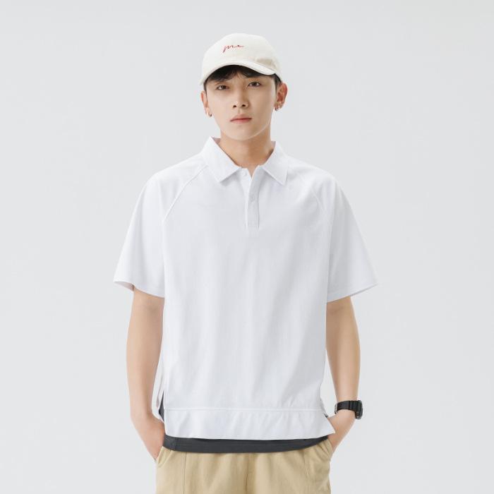 

Летняя мужская рубашка ПОЛО с лацканами, с коротким рукавом, имитация двойки, мужской лацкан, тонкий короткий топ 3XL