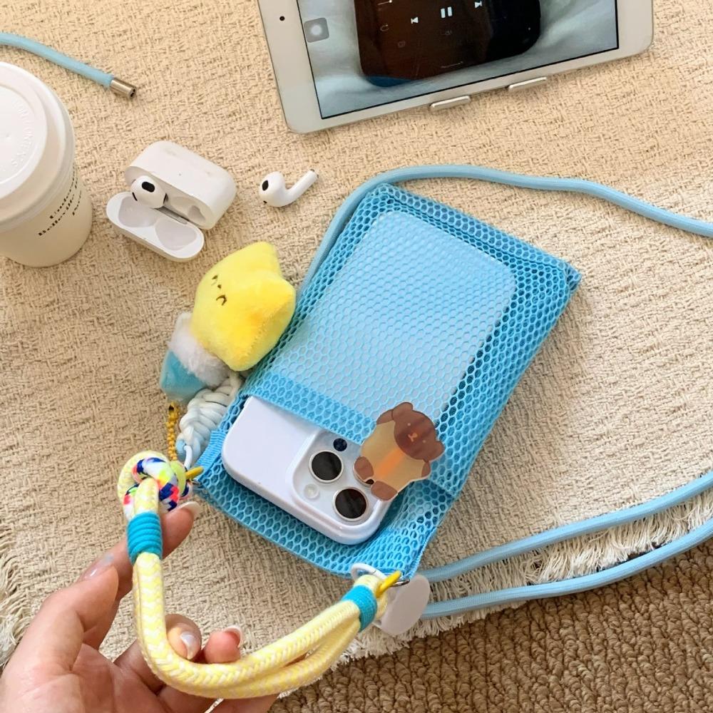 Fresh and Sweet Mobile Phone Bag Girls Summer Outdoor Travel All-match Shoulder Bag Messenger Mesh Portable Storage Bag