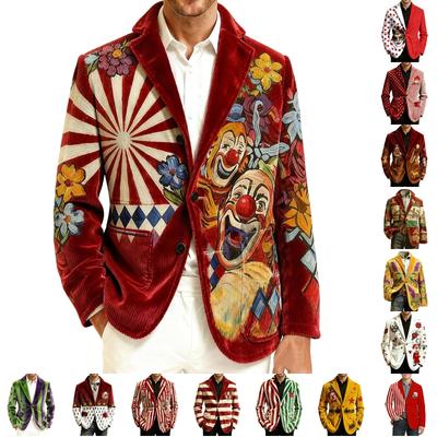 Men's Casual Trend Digital Print Corduroy Cardigan Suit Jacket