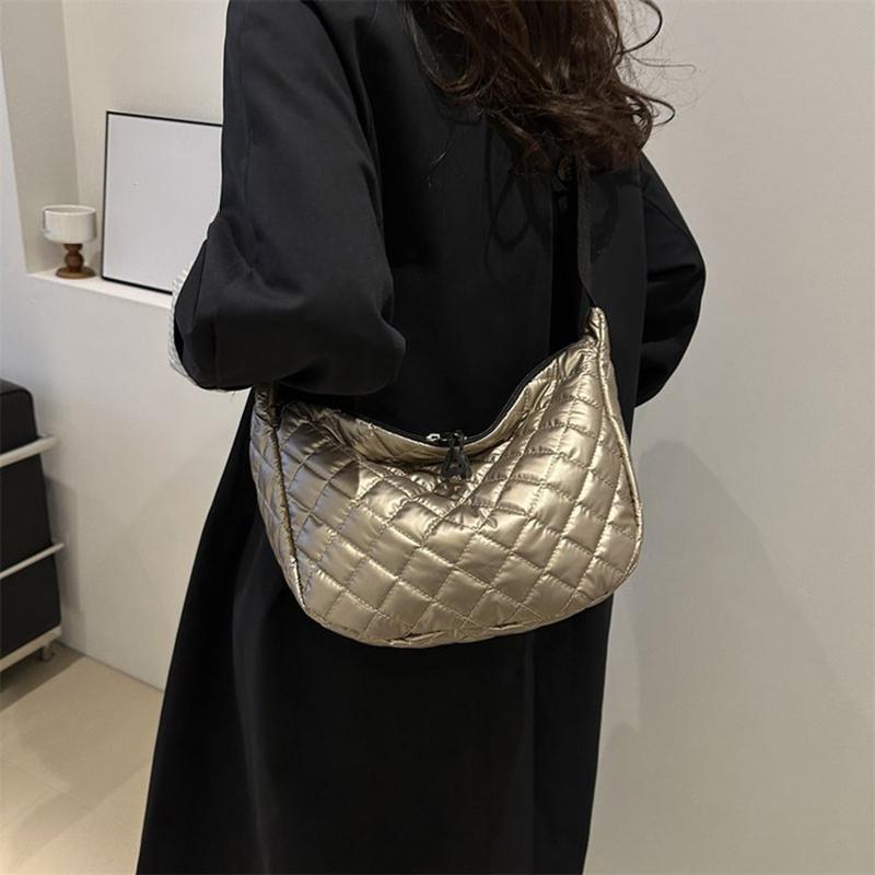 Fashion Nylon Padded Handbags Female Large Capacity Top-Handle Bags Solid Color Crossbody Bags Winter Down Women Shoulder Bags