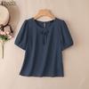 ZANZEA Blusa da donna casual a girocollo, tinta unita, manica corta larga