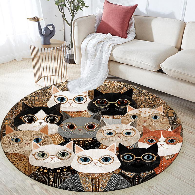 Cats Round Area Rug,Carpet Rug for Living Room Bedroom Sofa Playroom Decor,Non-slip Floor Mat