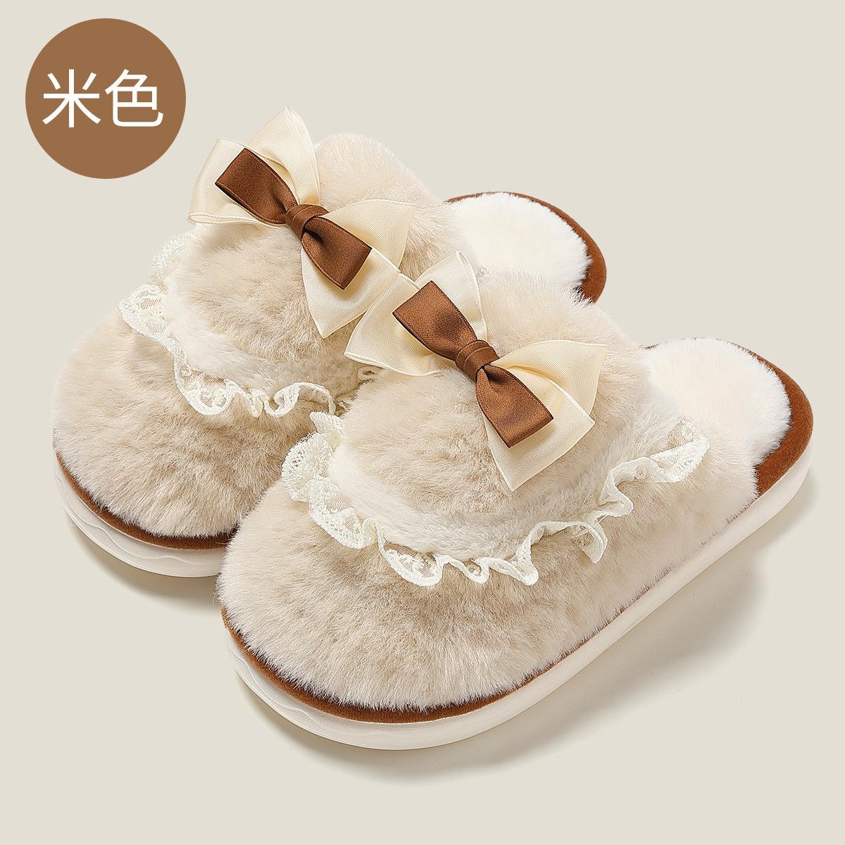 

Пушистые тапочки с бантом, женские зимние, парные, для дома, домашние, мужские плюшевые теплые зимние пушистые тапочки мужские 40-41 Suitable for 39-40 inner length 25cm бежевый