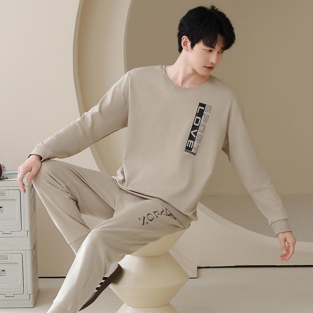 Męski bawełniany komplet casualowy na wiosnę/jesień z długim rękawem do domu