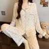 ins style girlish pajamas women's spring and autumn long-sleeved sweet bow full print casual loungewear set