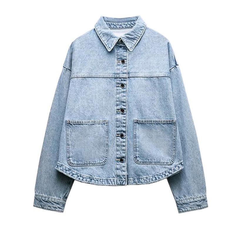 Spring New Arrival Women's Clothing Work Clothing Patch Decoration Long Sleeves Lapel Denim Jacket Coat 0108229 0108021