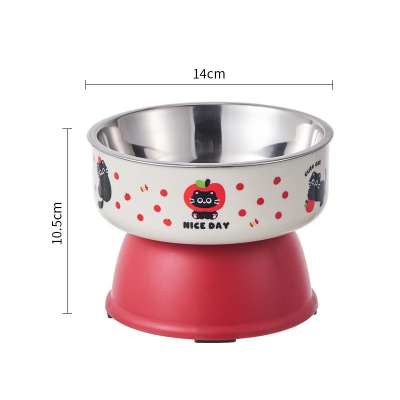 Cute Cartoon Elevated Cats Feeder Bowl Pet Neck Protection Stylish Stainless Steel Large-Capacity Anti-Choking Raised Pet Bowl