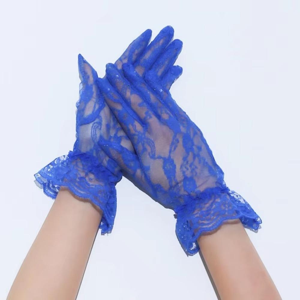 

Прозрачные перчатки с цветочным узором, ретро короткие перчатки, универсальные свадебные перчатки для женщин синий