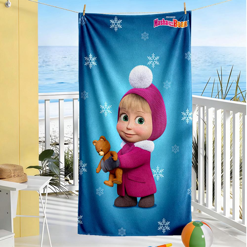 Masha Bear Beach Towel High Absorbency & Quick-Dry Comfortable Lightweight Suitable for Sports, Travel, Swimming, Yoga, Bathroom, Beach, And Pool