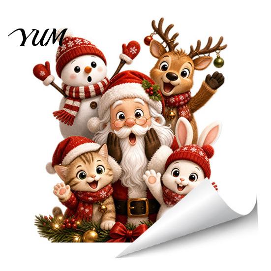 Christmas Gifts for Friends Window Stickers, Static Cling Santa Claus Snowman Reindeer Decals, Removable PVC Stickers Holiday Glass Clings Home