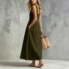 Women's Casual Sleeveless Dress with Thin Straps Button Front Long Dress with Pockets Lightweight Summer Maxi Dress