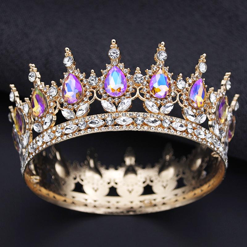 Royal Queen King Tiaras and Crowns for Women Princess Prom Wedding Party Full Round Diadem Bridal Hair Jewelry Accessories