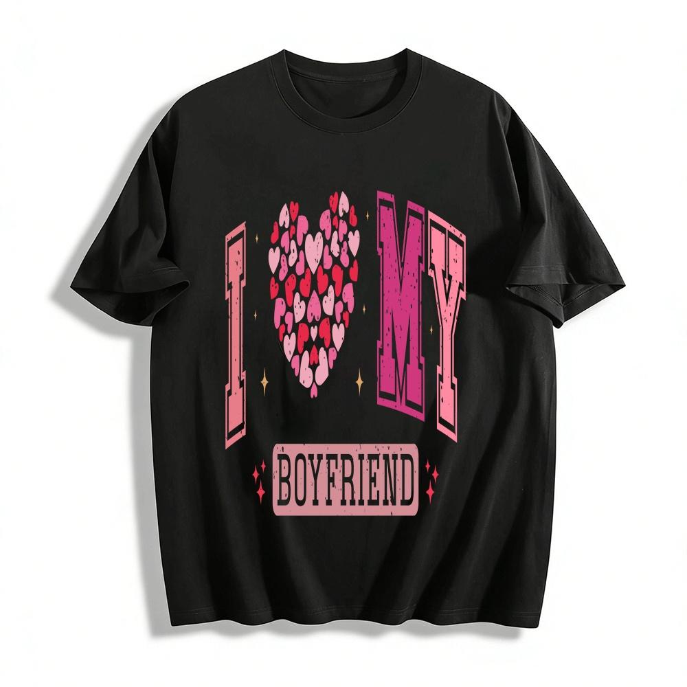 I Heart My Boyfriend Cute Love Heart Graphic Couple Tee Pure cotton T-shirt XXS