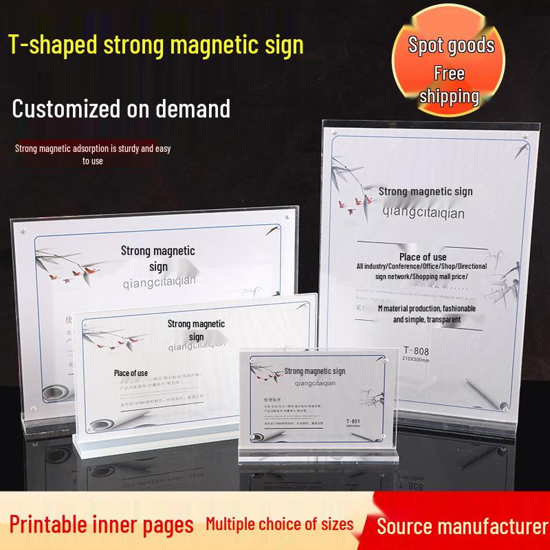T-Type Magnetic Table Tent Card Holder: Dual-Use Horizontal & Vertical Display Stand