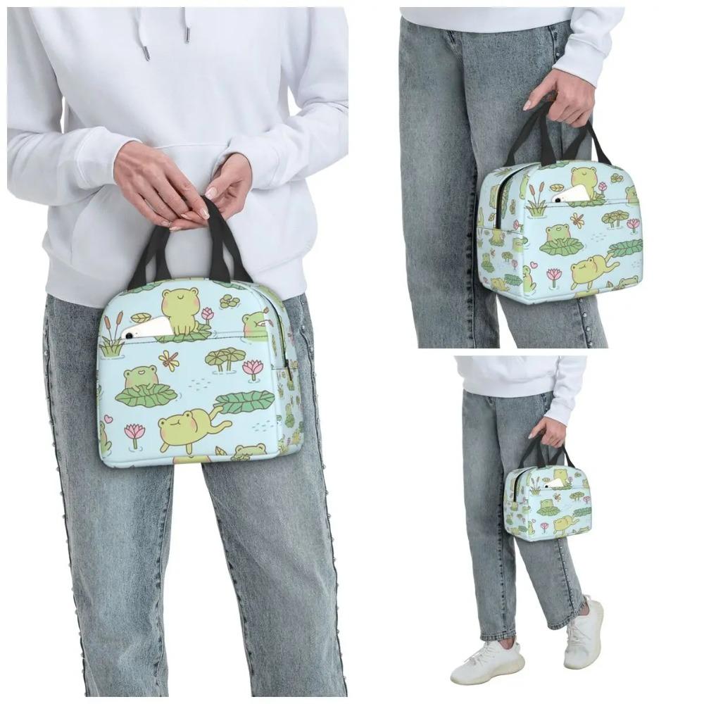 Cute Frog On Lotus Leaves Insulated Lunch Bag for Kids School Cooler Thermal Food Box Tote Portable Lunch Boxes Container