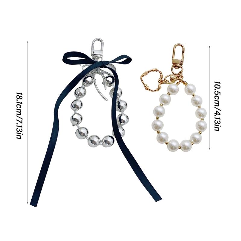 Ballet Style Ribbon Bowknot/Butterfly/Heart Key Rings Beaded Keychain Pendant Bag Accessory for Fashion Enthusiasts