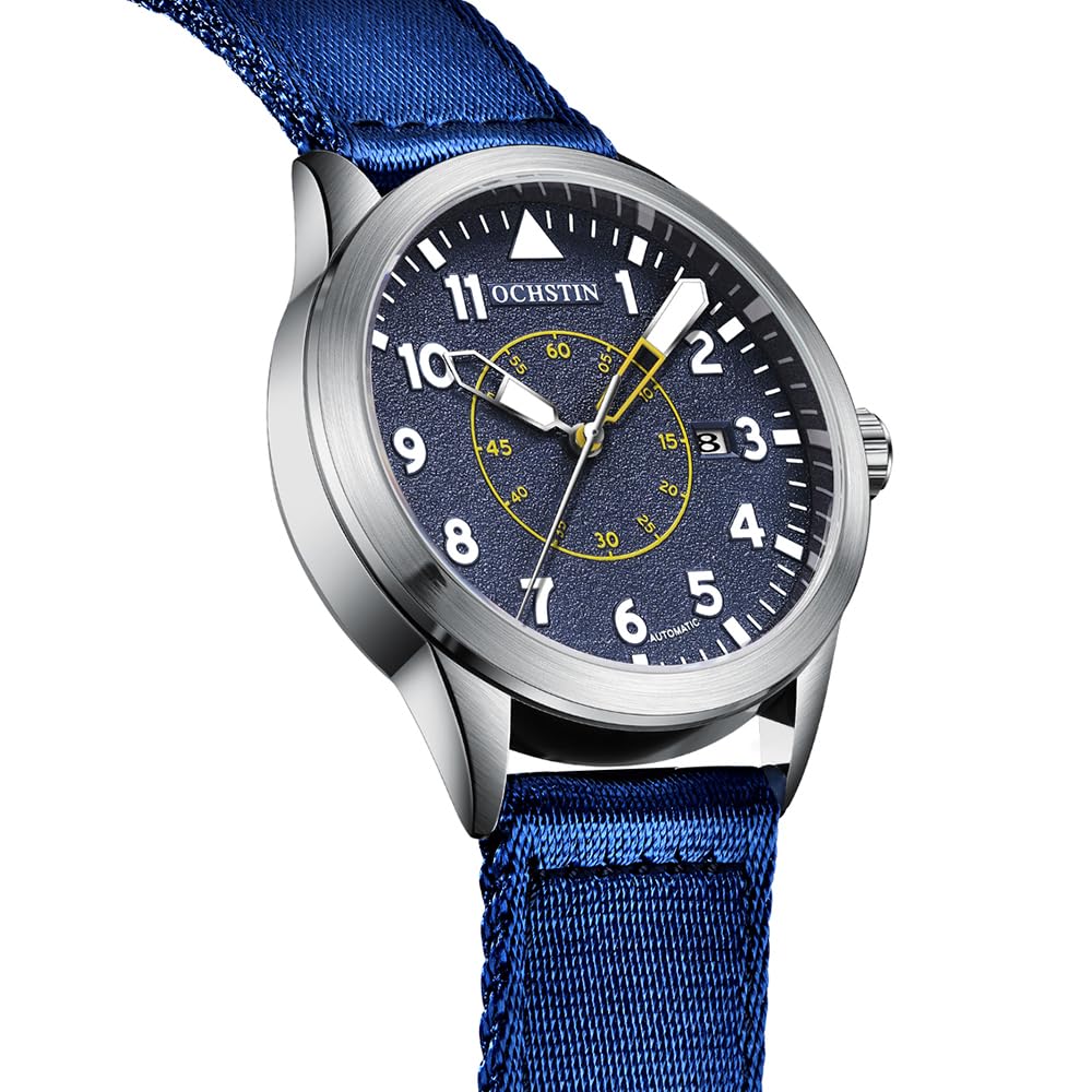 Orologio Militare Meccanico da Uomo BOLYTE, Automatico, Display Analogico con Data Automatica, Design Open Heart con Cinturino in Nylon Premium, N Blu, Militare