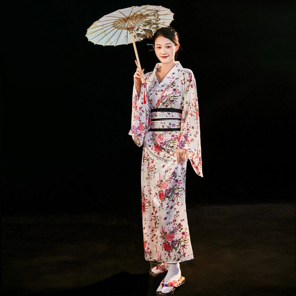 Cosplay Costume Sakura Girl  Kimono Dress Printed Floral Japanese Style Yukata Bathrobe  Geisha