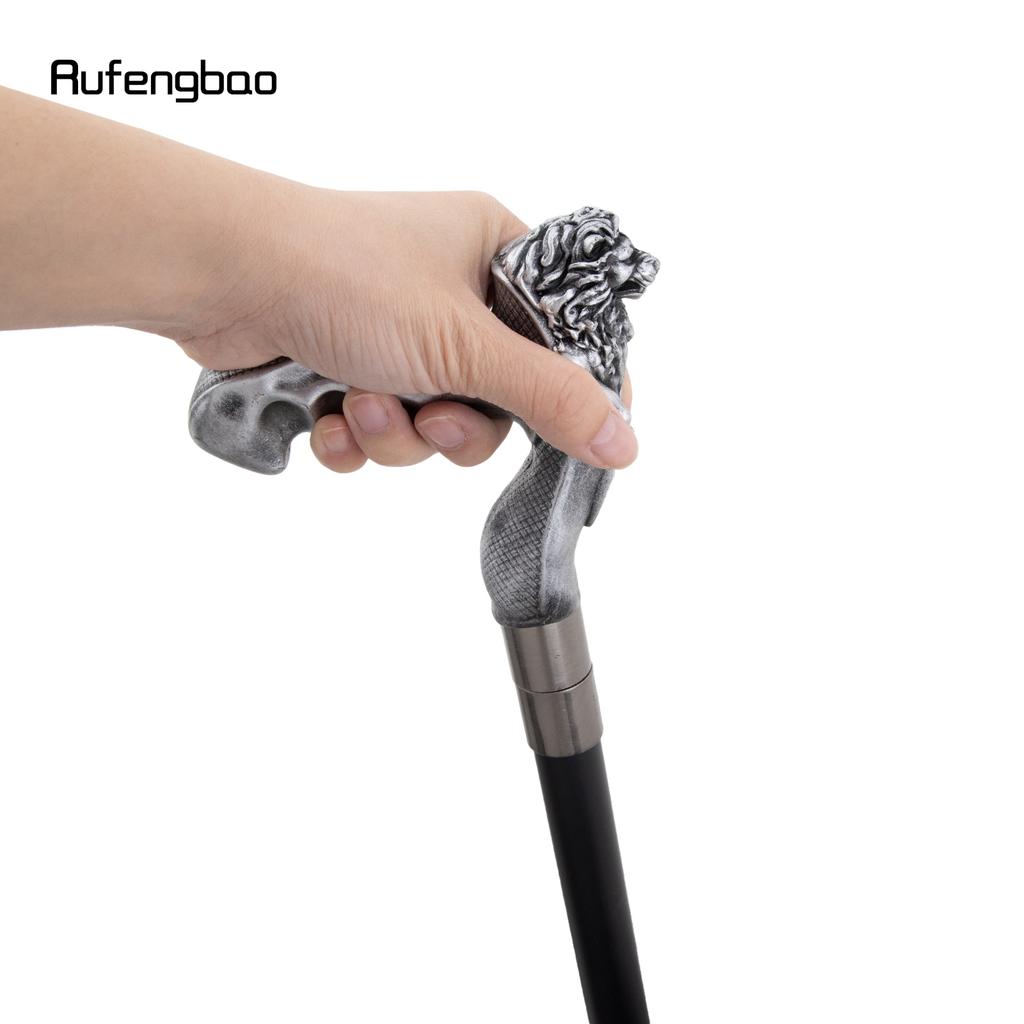 Silver Lion Head Resin Walking Cane Fashion Decorative Steel Stick Gentleman Lion Performance Stage Cane 93cm